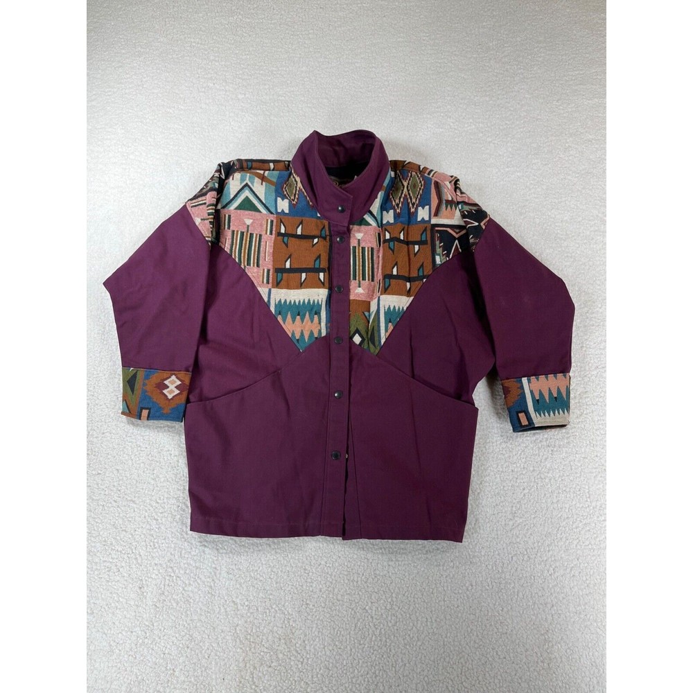 VTG David James‎ Southwestern Aztec Navajo Print Women's Purple Coat Jacket Sz S